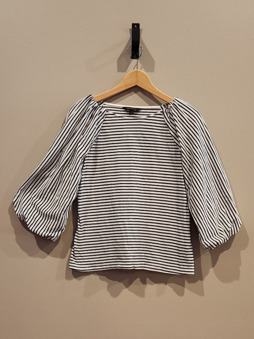 Banana Republic Black White Striped Puff Sleeve Top Size Small